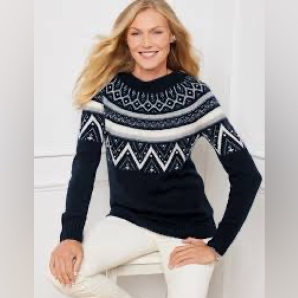 Navy Embroidered Yoke Boatneck Pullover - Fair Isle-Talbots